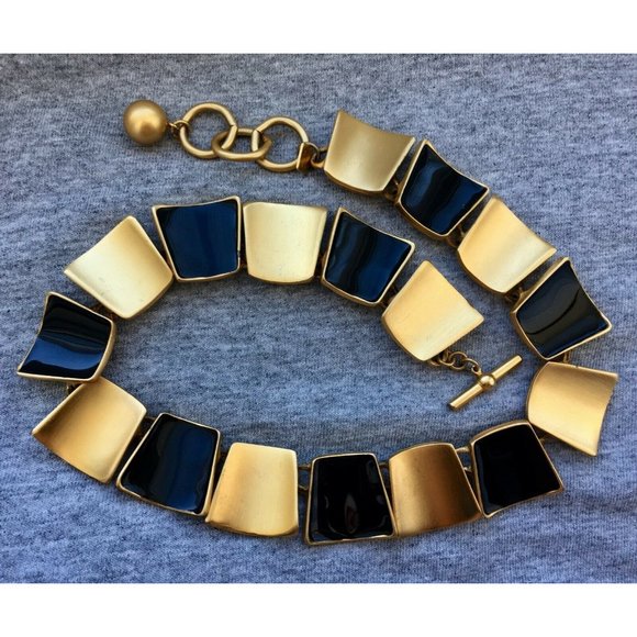 VTG ANNE KLEIN BLACK ENAMEL PANEL CHUNKY NECKLACE